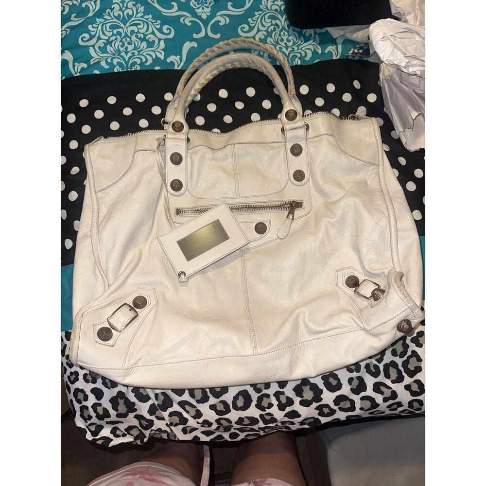 Balenciaga Beige Leather Studded Large City Bag Handbag Motorcycle Satchel